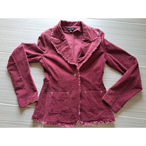 Y2K Wet Seal Corduroy Blazer Jacket Women's Small Burgundy Academia  Raw Hem - Picture 1 of 8